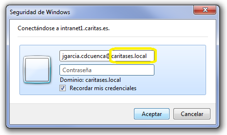 Ejemplo de introducci�n de credenciales